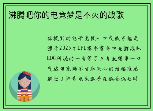 沸腾吧你的电竞梦是不灭的战歌