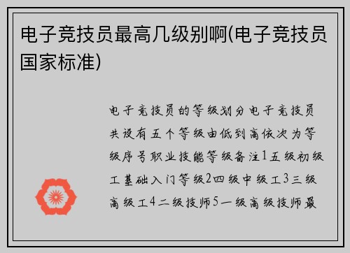 电子竞技员最高几级别啊(电子竞技员国家标准)